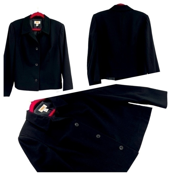 TALBOTS Black Wool Blazer Suit Jacket Made In USA size 14 petites - Picture 1 of 15
